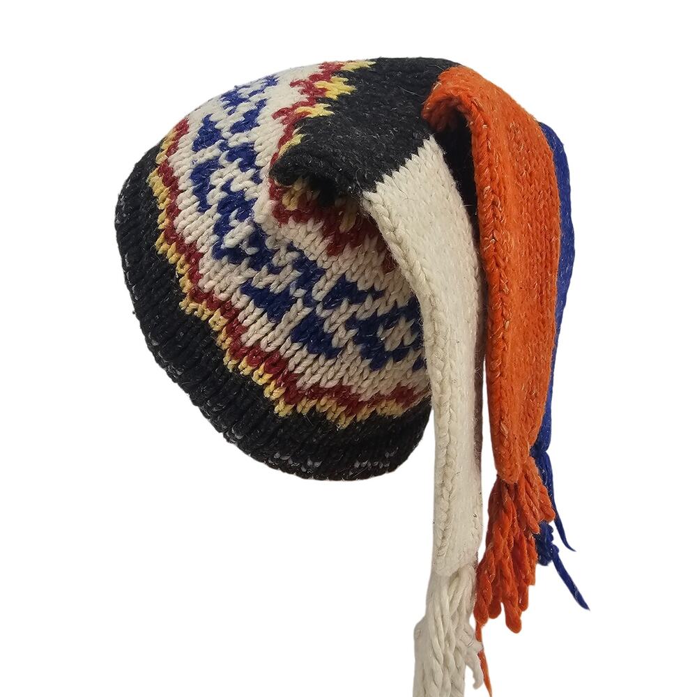 Vintage 70's Fair Isle Knitted Ski Hat Beanie Chullo Toque OS Snowboaring Wool